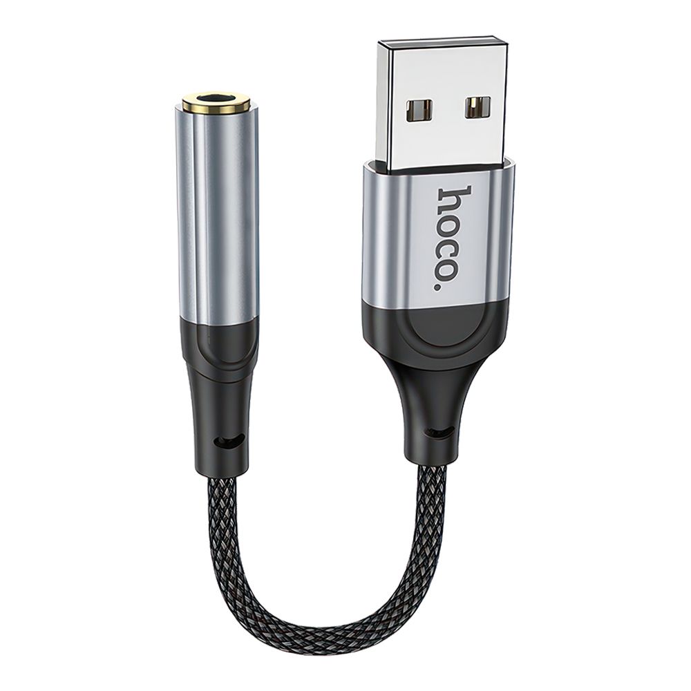 Аудио адаптер HOCO LS36 USB на 3.5мм, DC, 0.12м, нейлон (черный)