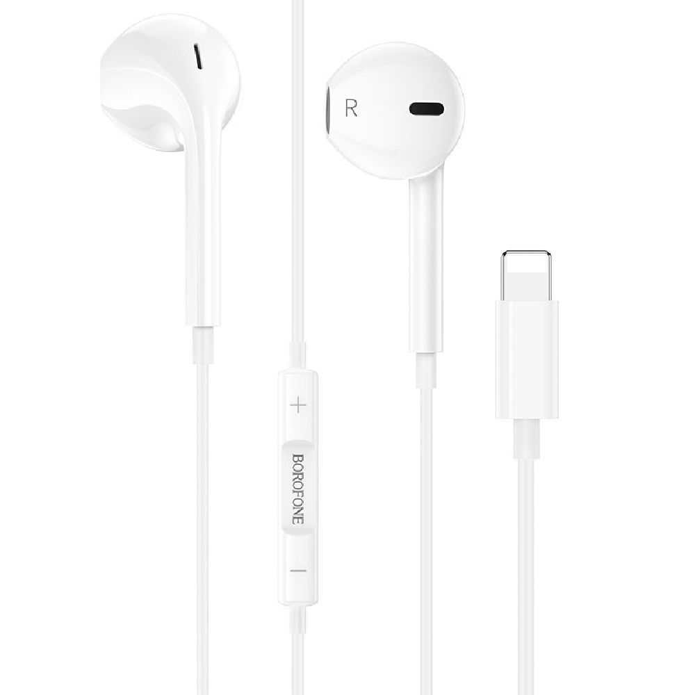 Гарнитура BOROFONE BM56 Original Lightning 8-pin, вкладыши, громкость +/-, 20 шт. в упаковке, 1.2м (белый)