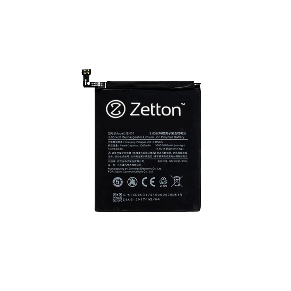 Аккумулятор (АКБ) Zetton для Xiaomi Mi 5X/A1/Redmi Note 5A/5A Prime/Redmi S2 3080 mAh, Li-Pol аналог BN31