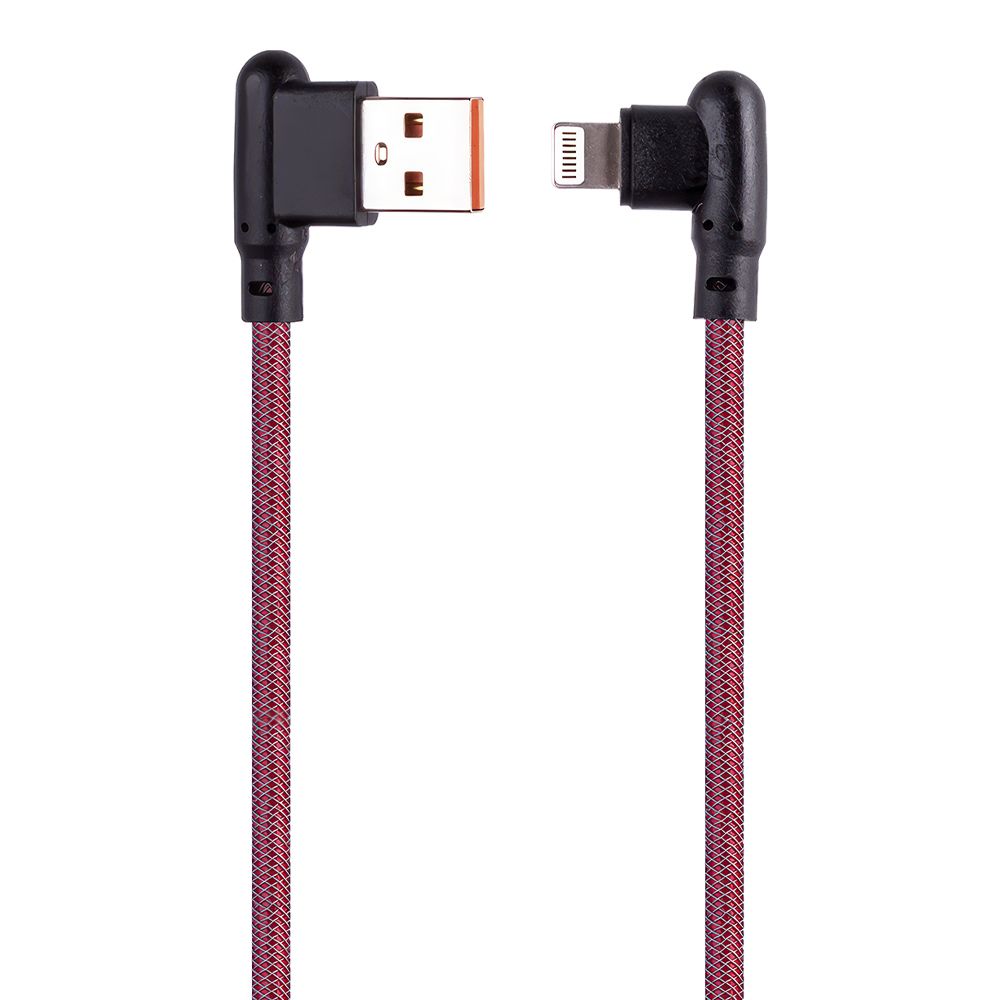 USB кабель "LP" для Apple Lightning 8-pin Г-коннектор оплетка леска (красный/блистер)
