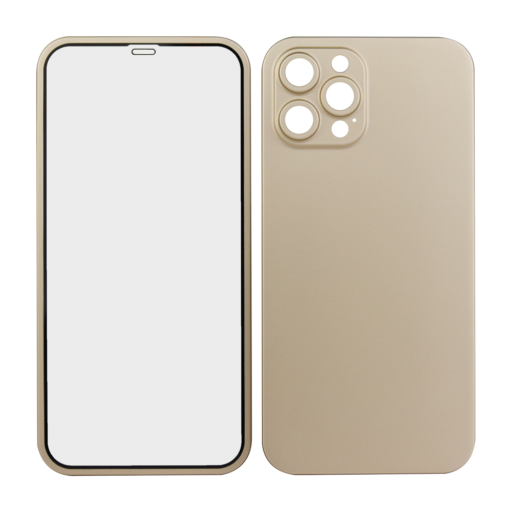 Защита 360° стекло + чехол для iPhone 12 Pro Max (золото)