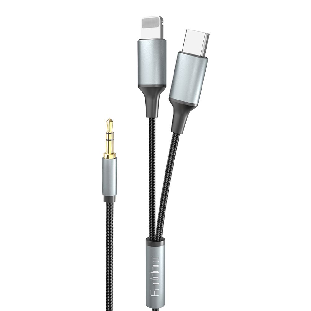 Аудиокабель Earldom ET-AUX71 3.5мм - Lightning 8-pin/USB-C, 1.2м, нейлон (черный)