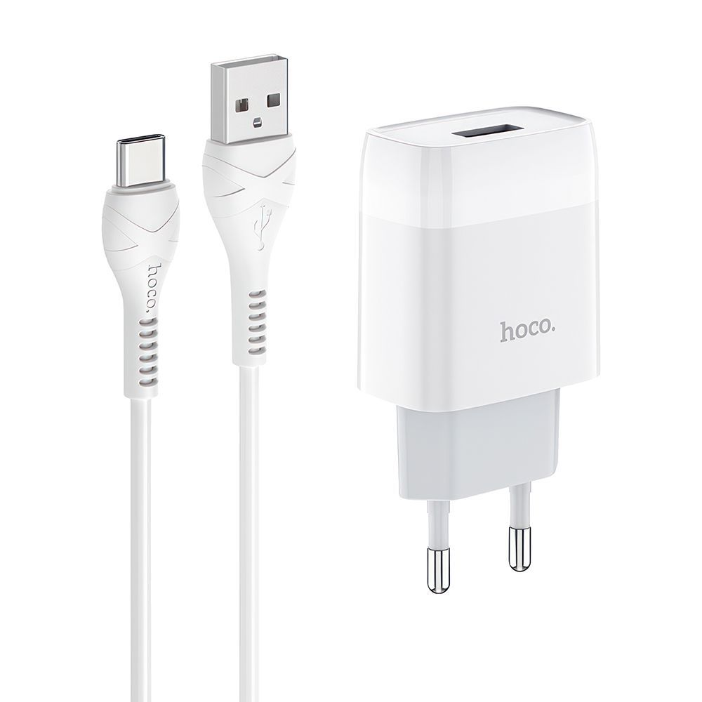 СЗУ HOCO C72A Glorious 1xUSB, 2.1А + USB кабель Type-C, 1м (белый)