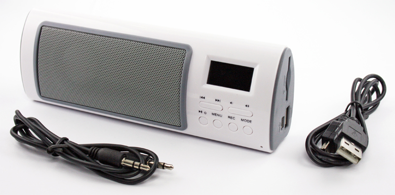 Колонки портативные "LP" X6 (LCD+3.5мм+USB+SD+заменяемый АКБ+FM радио) (белые) (упаковка коробка)