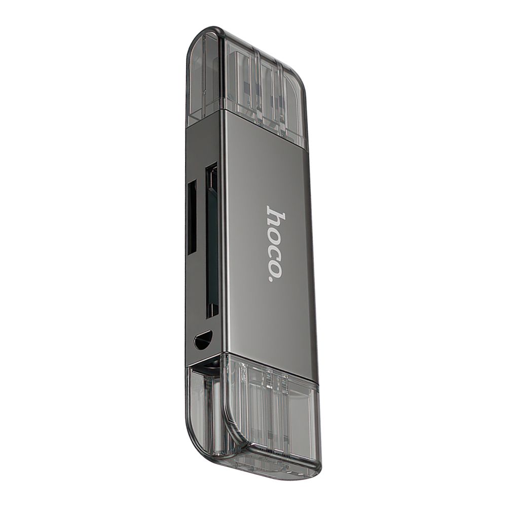Картридер HOCO HB39 2 in 1 USB 3.0/5Gbps, USB-A/USB-C на microSD, SD (серый)