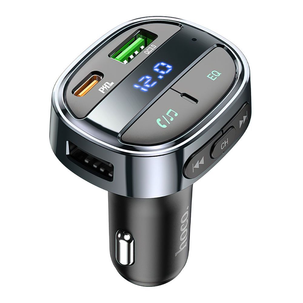 АЗУ HOCO E70 1xUSB, 1xUSB-C, 3А, PD30W, QC3.0, BT5.0, USB flash, FM, LED дисплей (черный)