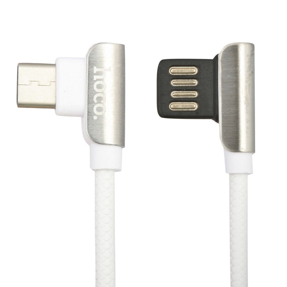 USB кабель HOCO U42 Exquisite Stee Type-C, 2.4А, угловой, 1.2м, TPE (белый)