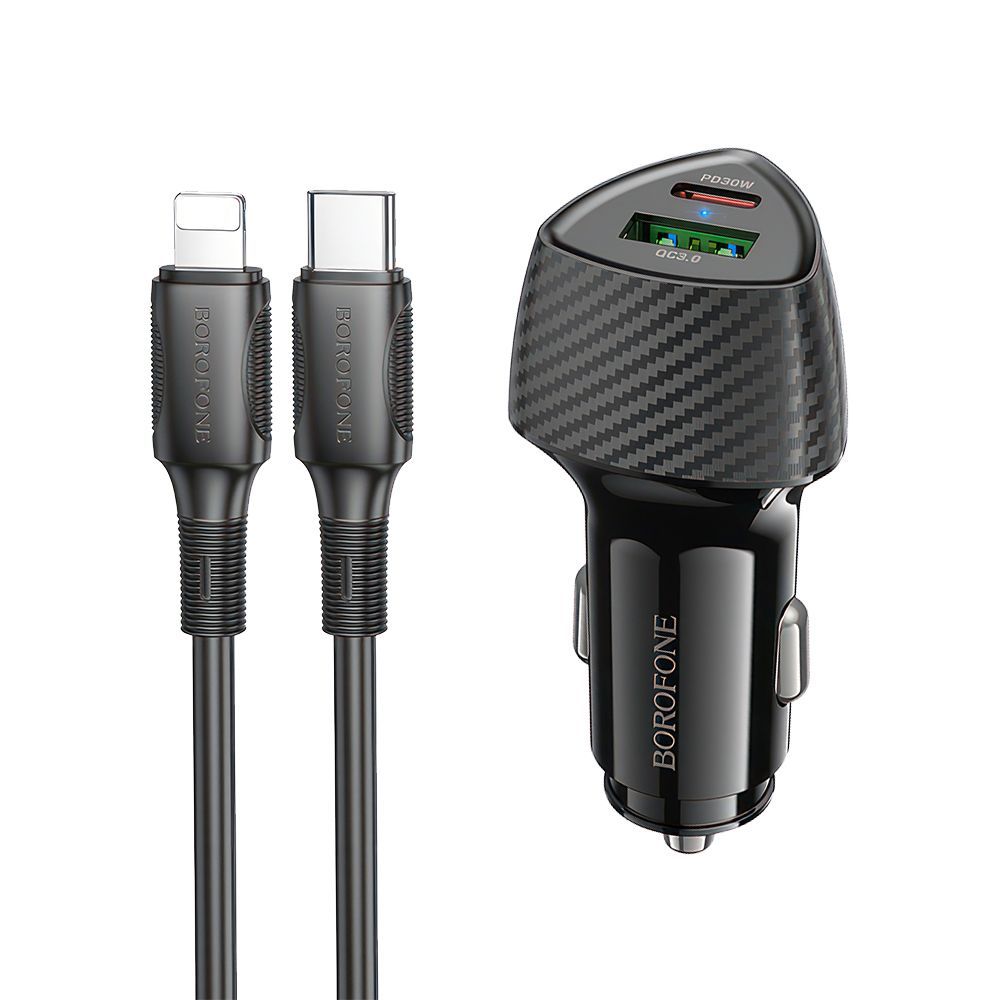АЗУ BOROFONE BZ31C Solid 1xUSB, 1xUSB-C, 3А, QC3.0, PD30W + кабель Lightning 8-pin (черный)