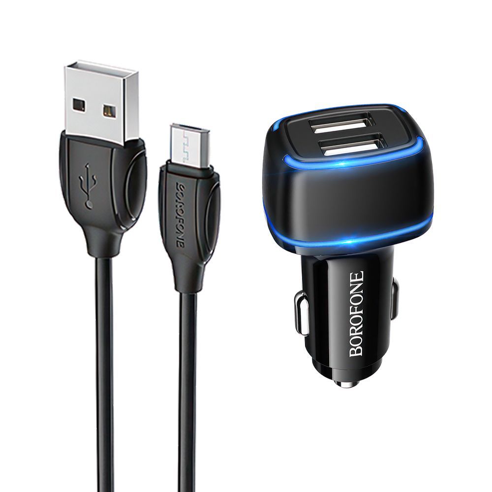 АЗУ BOROFONE BZ14 Max 2xUSB, 2.4A, LED + кабель MicroUSB, 1м (черный)