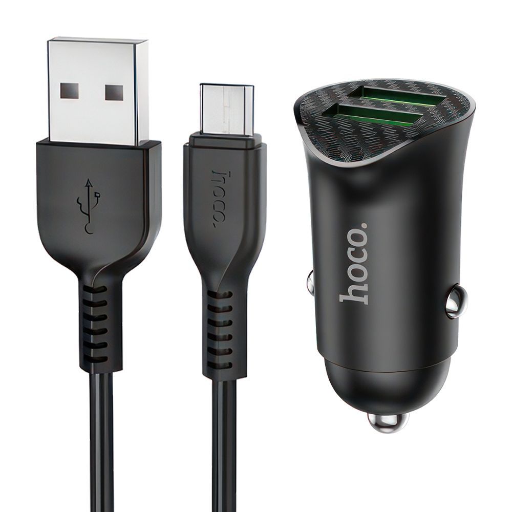 АЗУ HOCO Z39 Farsighted 2xUSB, 3А, 18W, QC3.0 + USB кабель MicroUSB, 1м (черный)