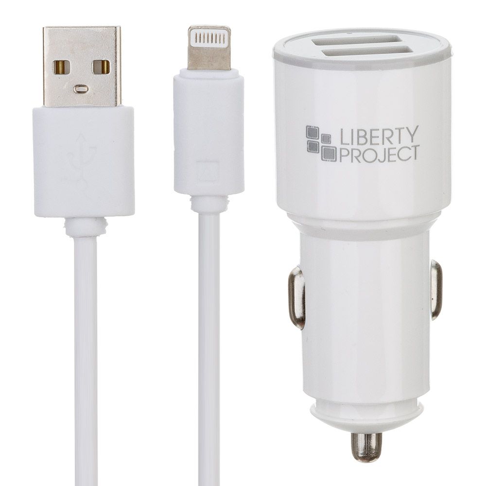 АЗУ "LP" с двумя USB выходами 2.1А + USB кабель Lightning 8-pin "Barrel Series" (белое/европакет)