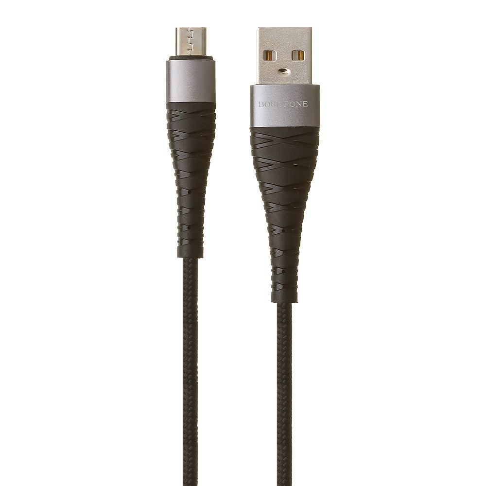 USB кабель BOROFONE BX32 Munificent MicroUSB, 2.4А, 0.25м, нейлон (черный/серый)