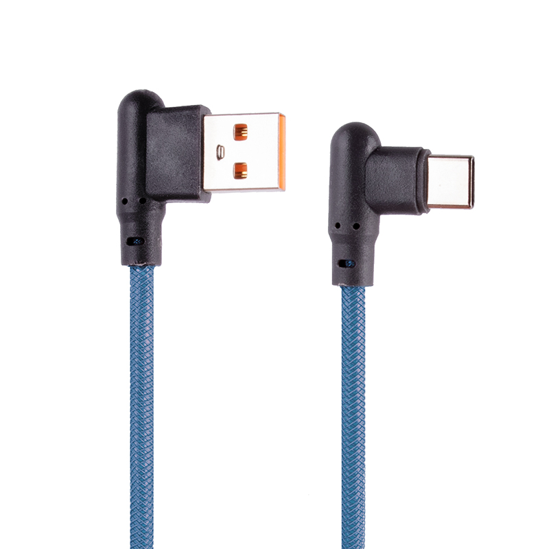USB кабель "LP" Type-C Г-коннектор оплетка леска (синий/блистер)