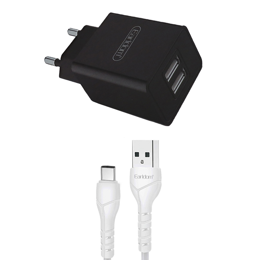 СЗУ Earldom ES-194C 2xUSB, 2.1А + кабель Type-C, 1м (черный)