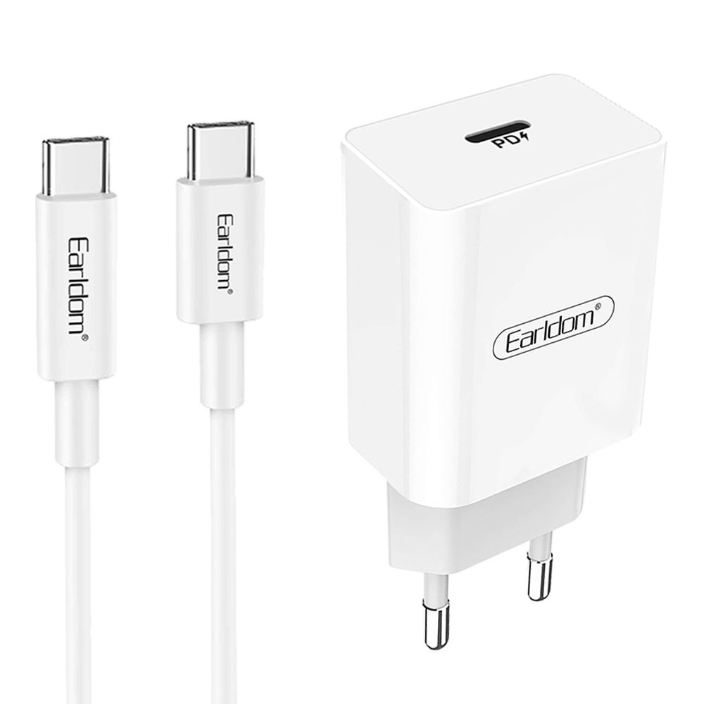СЗУ Earldom ES-KC23C 1xUSB-C, 3А, PD18W + USB-C кабель Type-C, 1м (белый) мятая упаковка