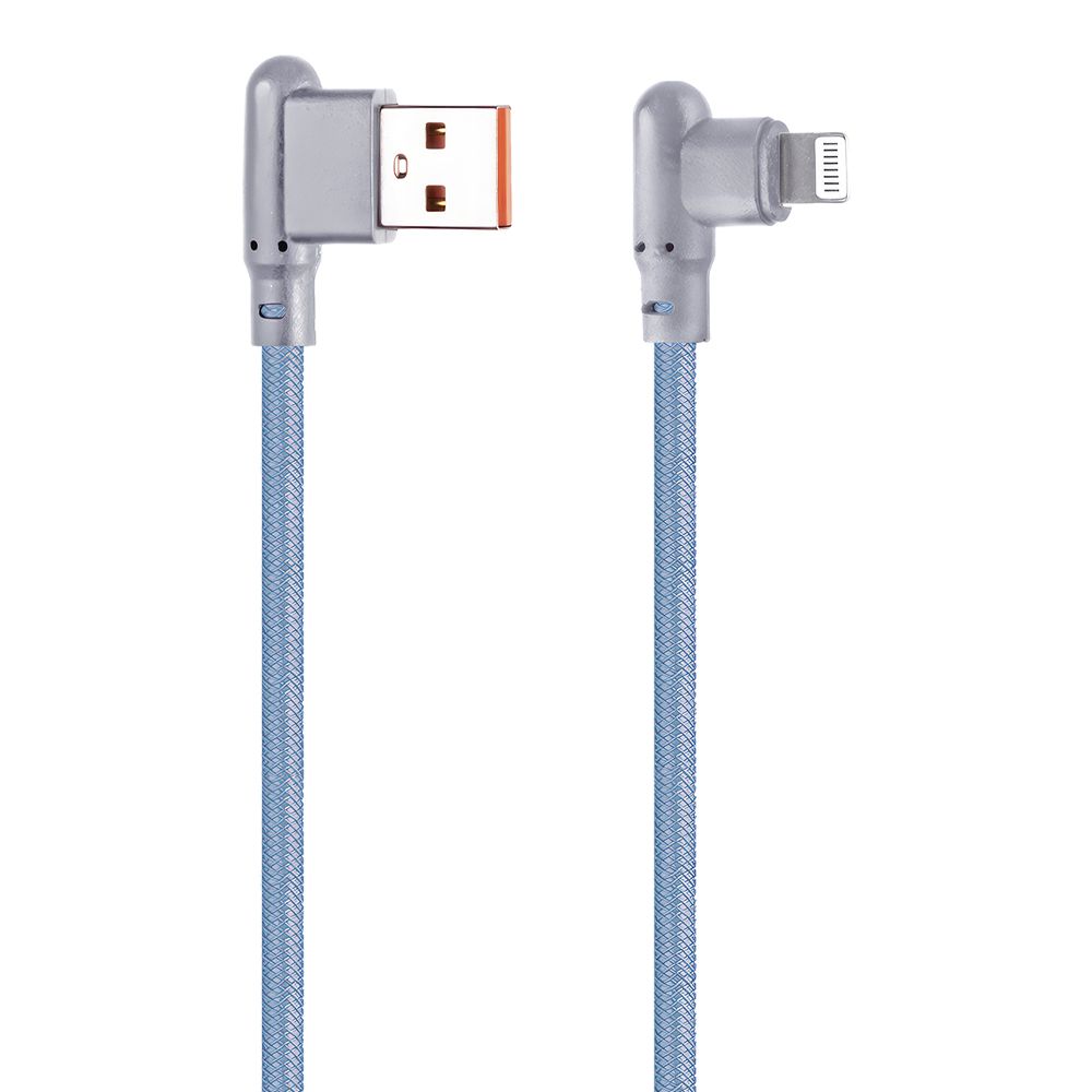 USB кабель "LP" для Apple Lightning 8-pin Г-коннектор оплетка леска (синий/блистер)