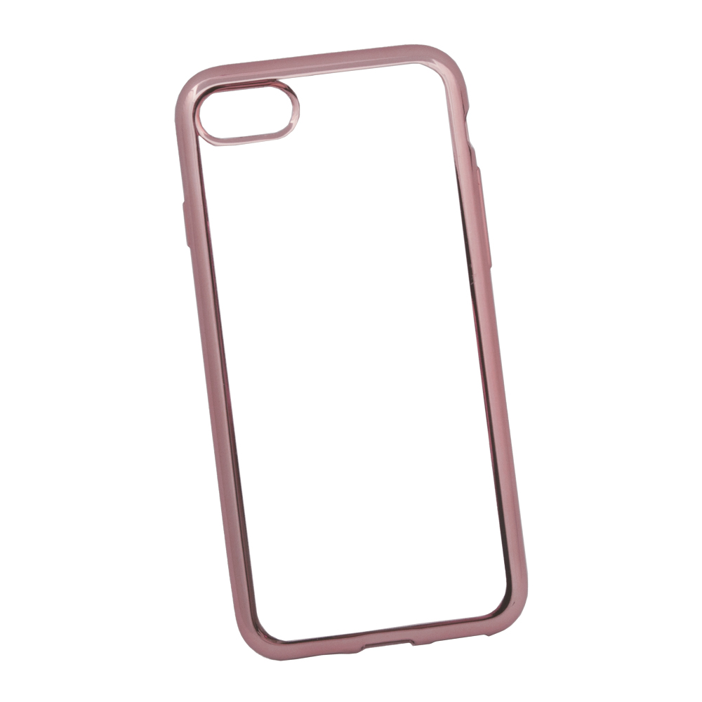 Силиконовый чехол "LP" для iPhone SE 2/8/7 TPU (прозрачный с розовой хром рамкой, коробка)