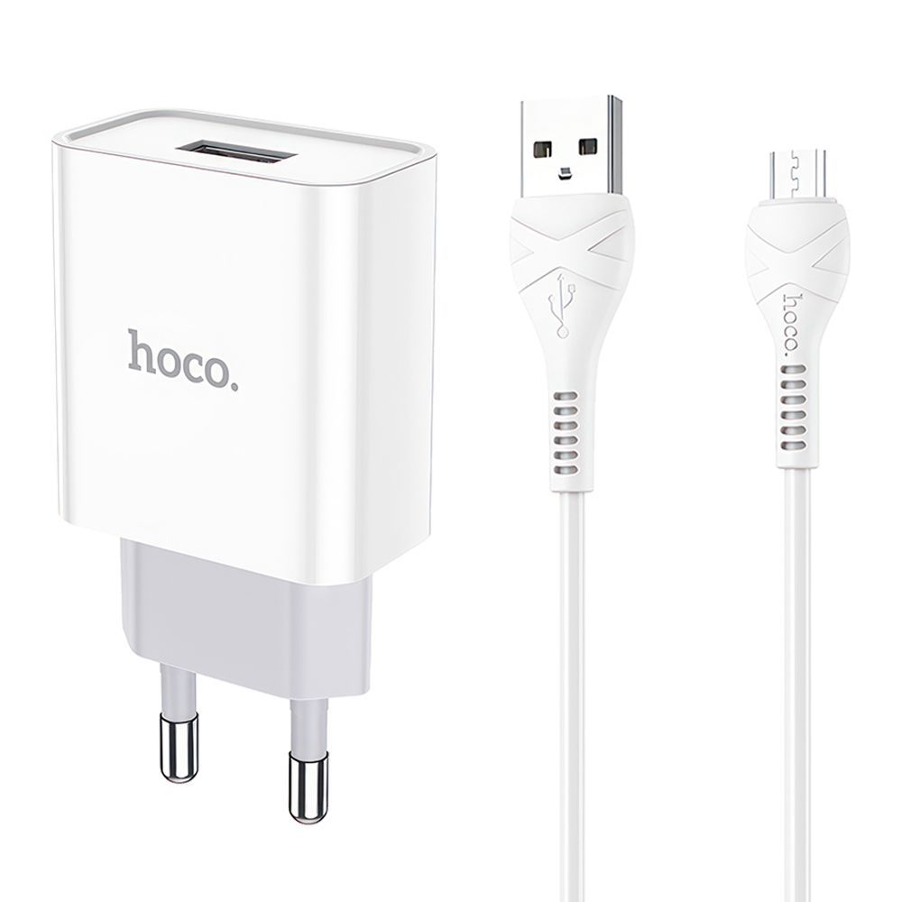 СЗУ HOCO C81A Asombroso 1xUSB, 2.1А + USB кабель MicroUSB, 1м (белый)
