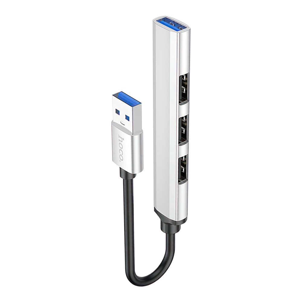 USB хаб HOCO HB26 3xUSB 2.0 + 1xUSB 3.0, 4в1, 0.13м, TPE (черный/серебрянный)