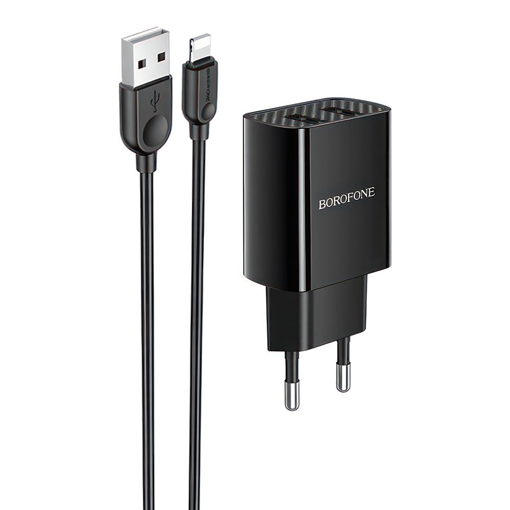СЗУ BOROFONE BA53A Powerway 2xUSB, 2.1А + кабель Lightning 8-pin, 1м (черный)