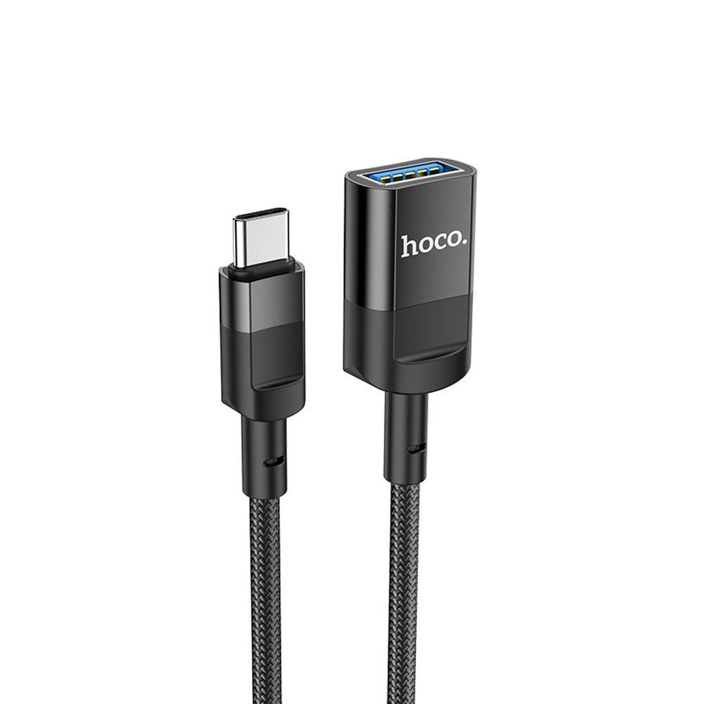 USB-C удлинитель HOCO U107 USB(F), 3А, OTG, USB 3.0, 1.2м, нейлон (черный)