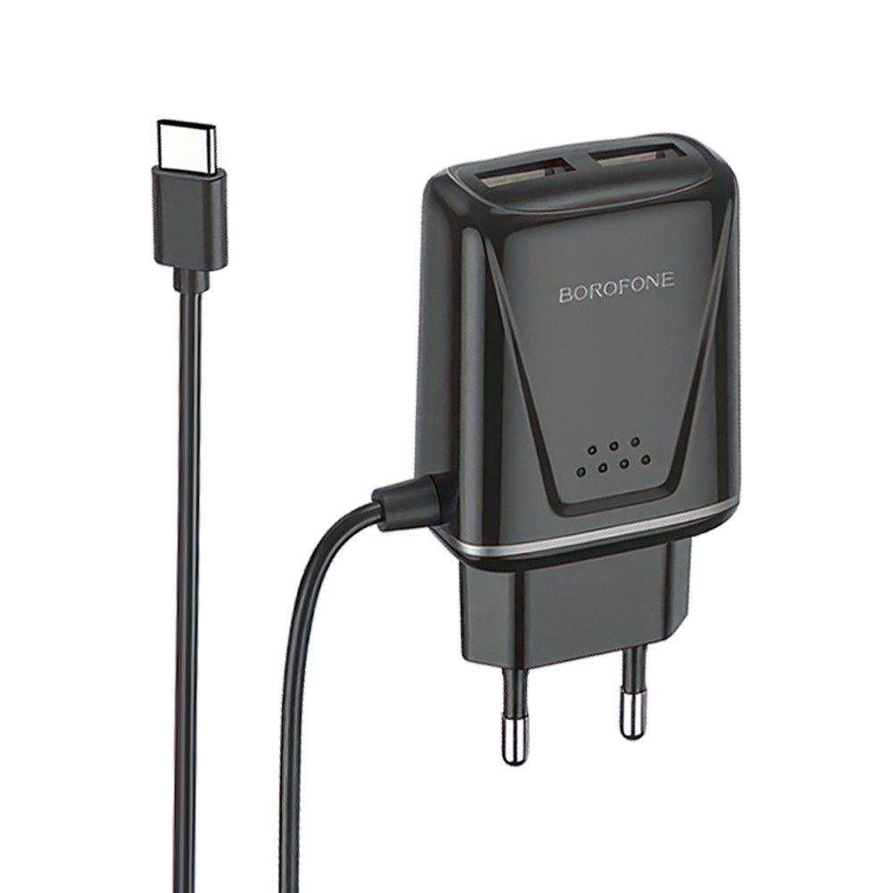 СЗУ BOROFONE BA50A Beneficence 2xUSB, 2.1А, интегрированный кабель Type-C, 1м (черный)
