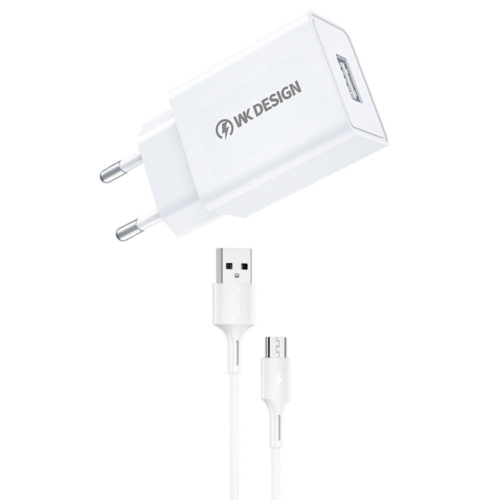 СЗУ WK WP-U118m 1xUSB, 2А + кабель MicroUSB, 1м (белый)