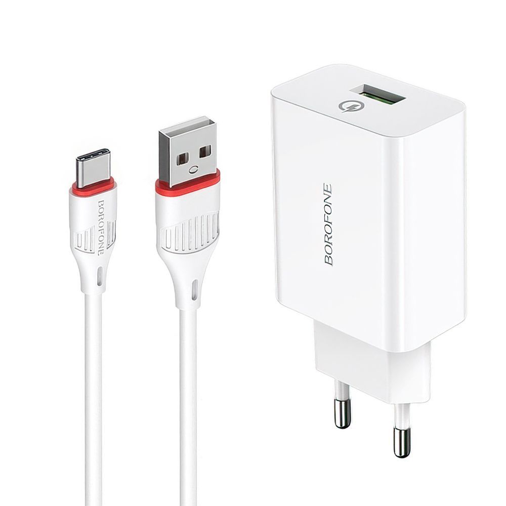 СЗУ BOROFONE BA21A Long Journey 1xUSB QC3.0, 18W, 3А + кабель Type-C, 1м (белый)