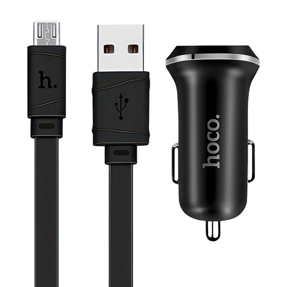 АЗУ HOCO Z1 2xUSB, 2.1А + USB кабель MicroUSB, 1м (черный)