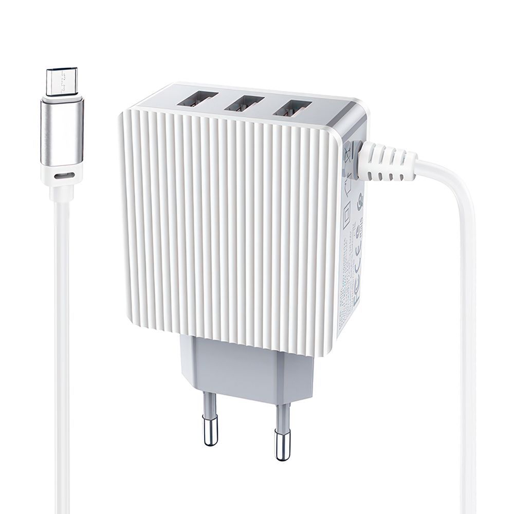 СЗУ BOROFONE BA42A Joyful 3xUSB 3.1А, интегрированный кабель MicroUSB, 1м (белый)