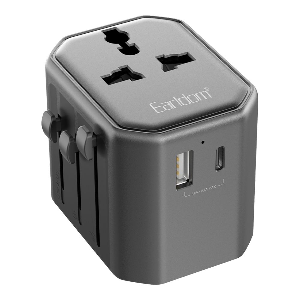 СЗУ адаптер для международных розеток Earldom ES-LC17 1xUSB, 1xUSB-C, 2.4А (черный)