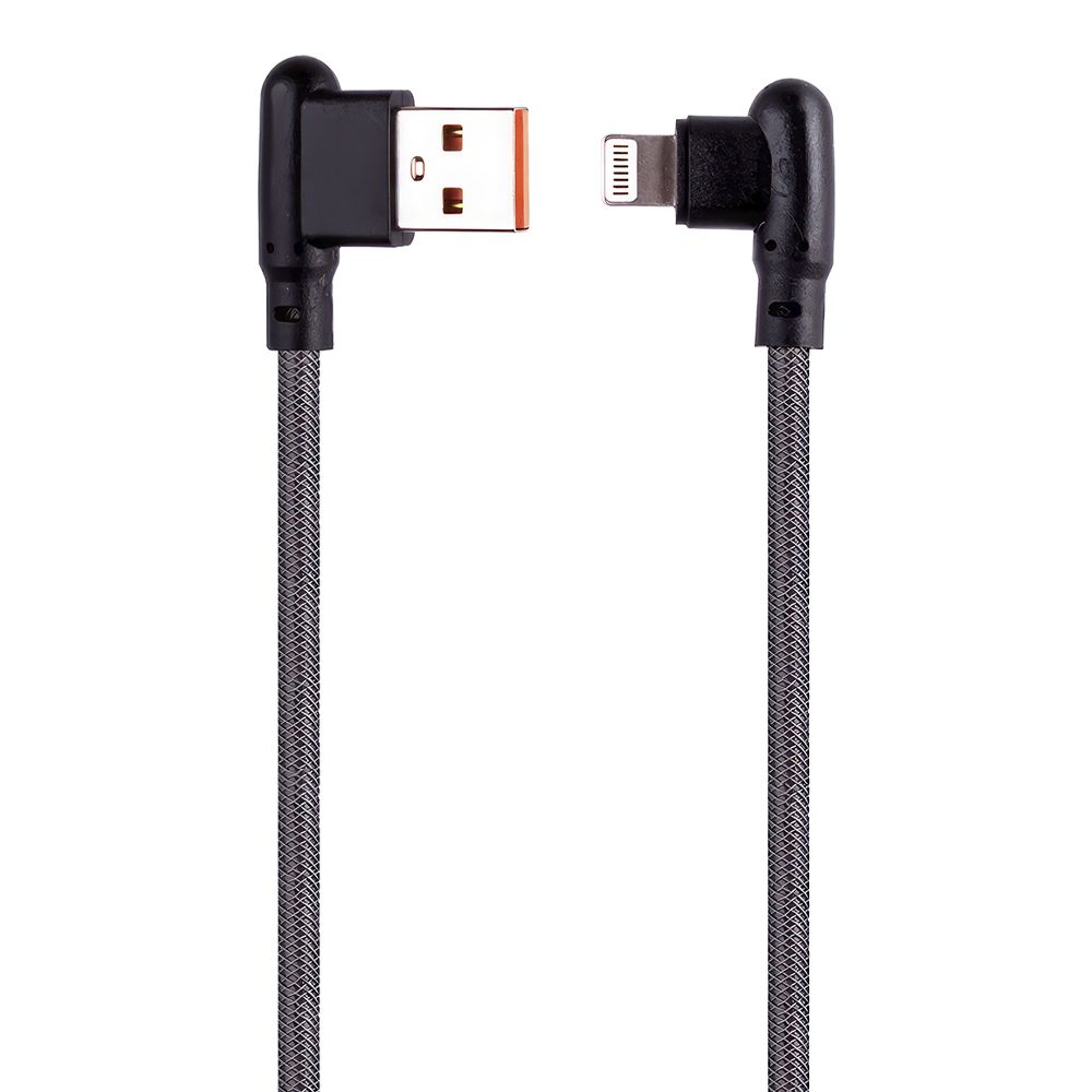 USB кабель "LP" для Apple Lightning 8-pin Г-коннектор оплетка леска (черный/блистер)