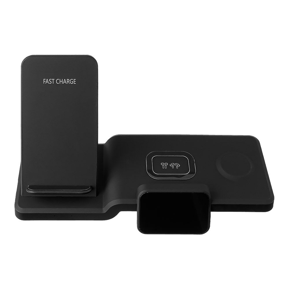Беспроводное ЗУ ABK-C100 для смартфона, часов и наушников, 15W, 4в1, встроенные часы (черный)