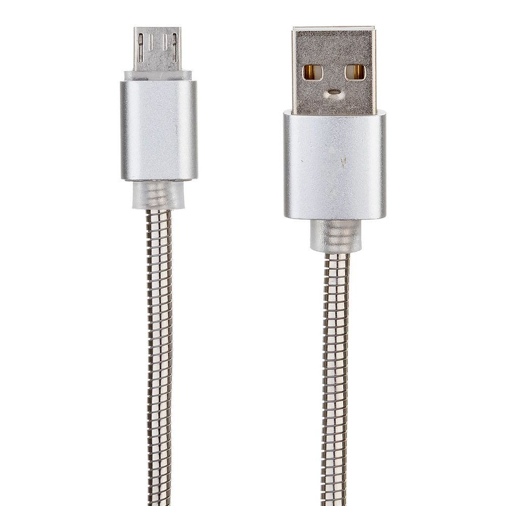 USB кабель "LP" Micro USB Металлическая оплетка 1м. (серебряный/европакет)