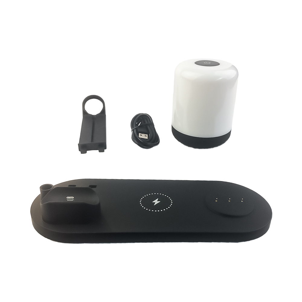 Беспроводное ЗУ для смартфона, iWatch и AirPods, съемная лампа (черный)