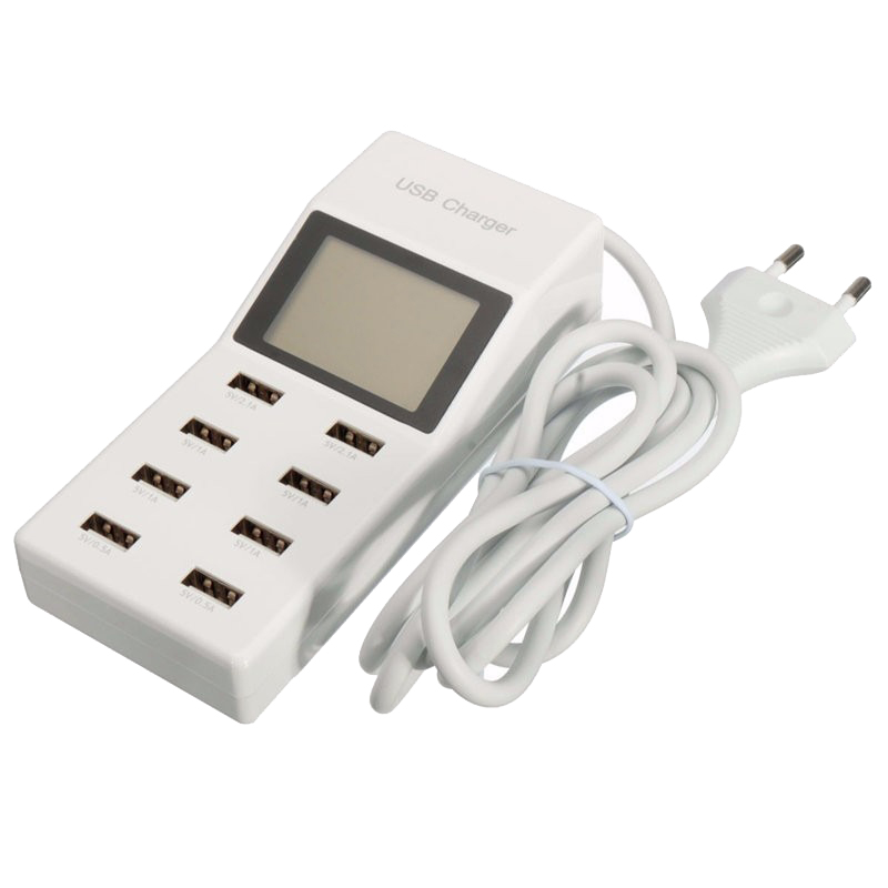 Зарядная станция 8хUSB, 2.1А, дисплей (белый)