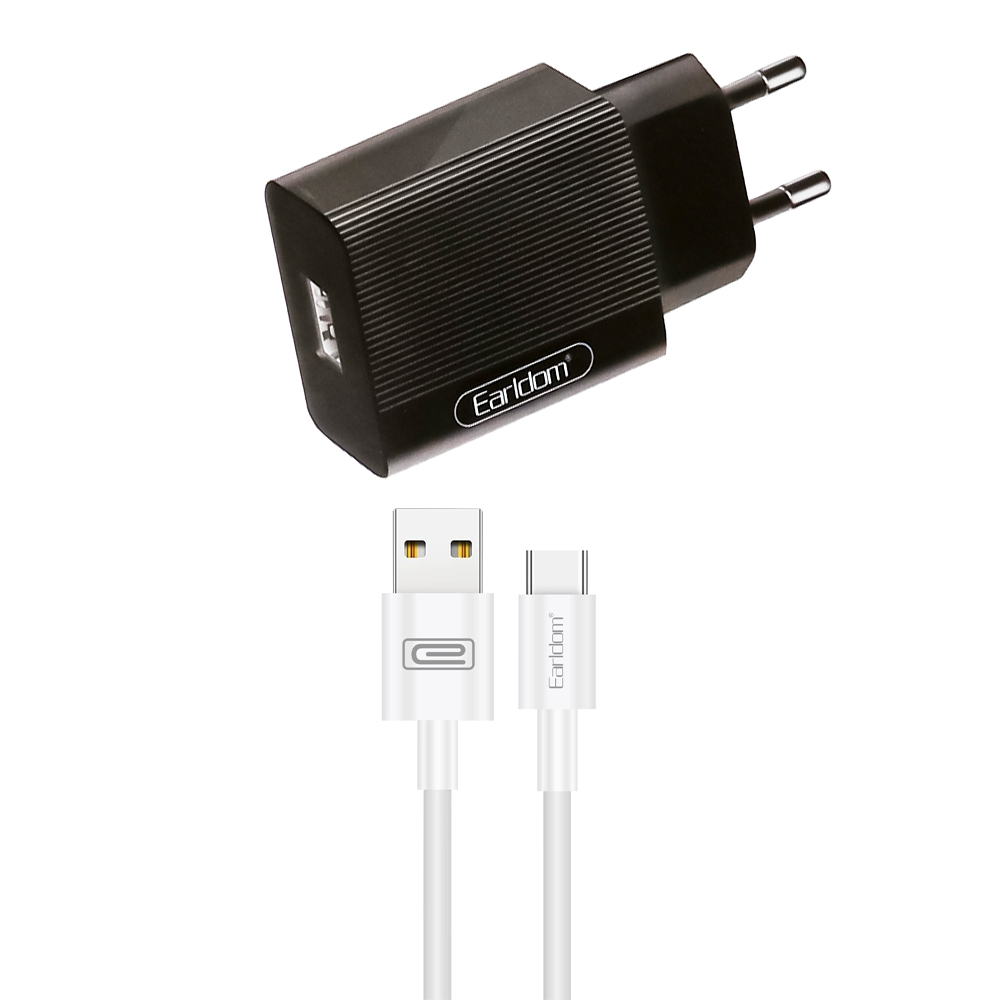 СЗУ Earldom ES-201C 1xUSB, 2.1А + кабель Type-C, 1м (черный)