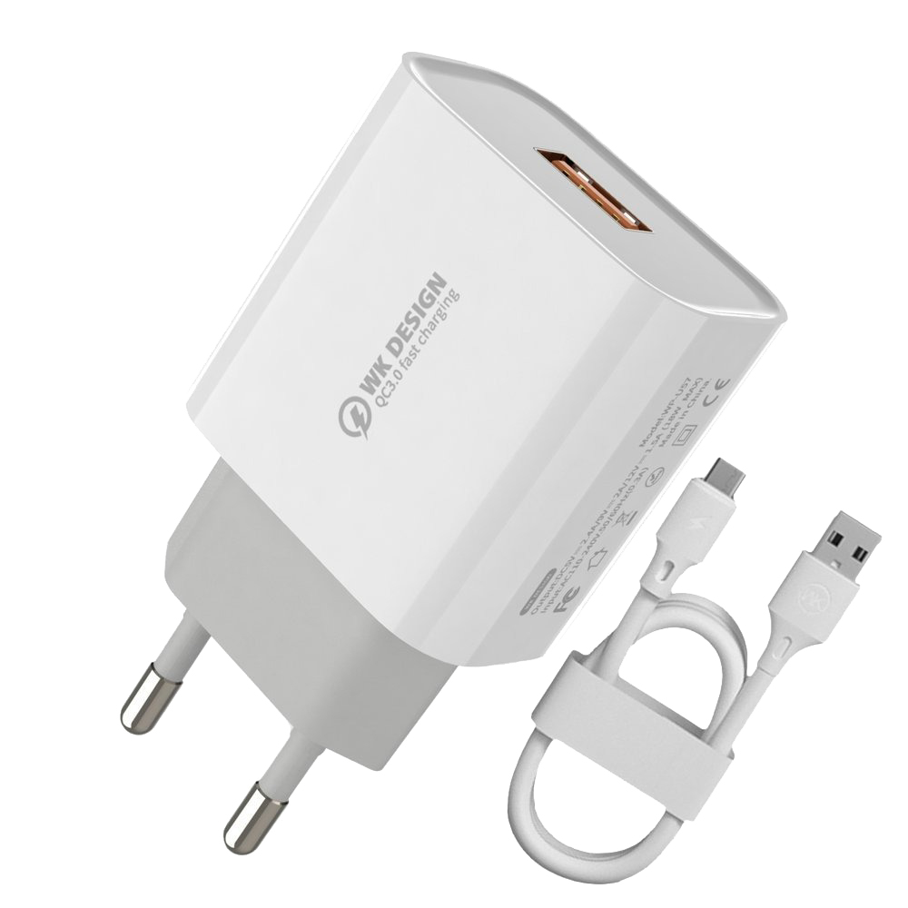 СЗУ WK Maxspeed WP-U57i 1xUSB, QC 3.0, 2.4А + кабель Lightning 8-pin, 1м (белый)