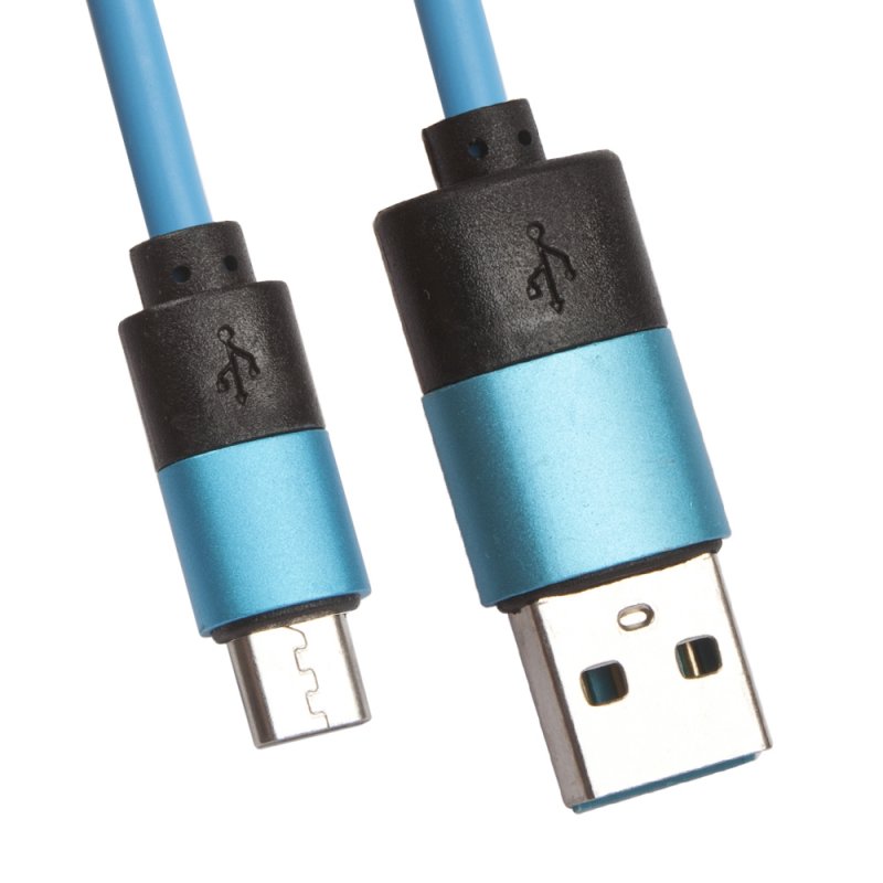 USB кабель "LP" Micro USB круглый soft touch металлические разъемы (голубой/европакет)