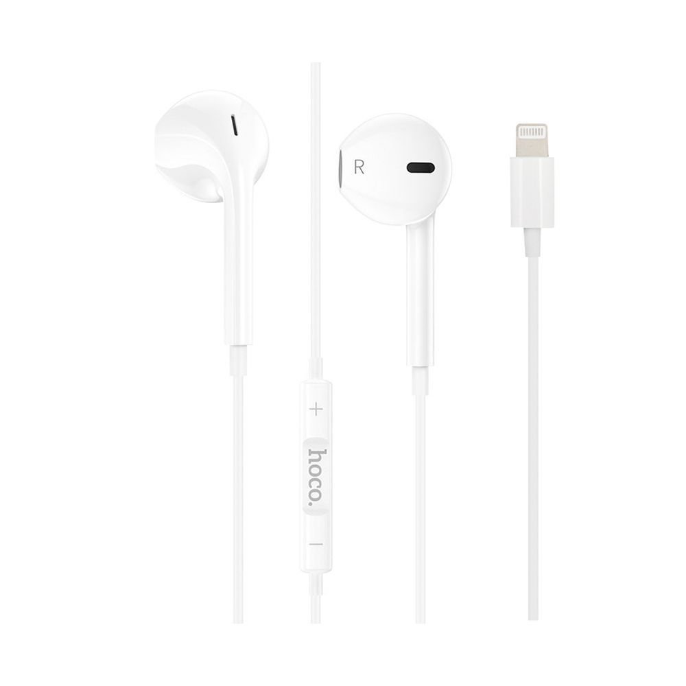 Гарнитура HOCO M80 Original Lightning 8-pin, вкладыши, громкость +/-, 20 шт. в упаковке, 1.2м (белый)