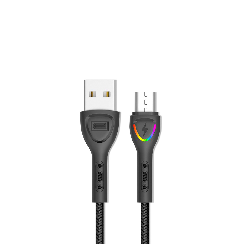 USB кабель Earldom EC-117M MicroUSB, 3А, LED, 1м, нейлон (черный)