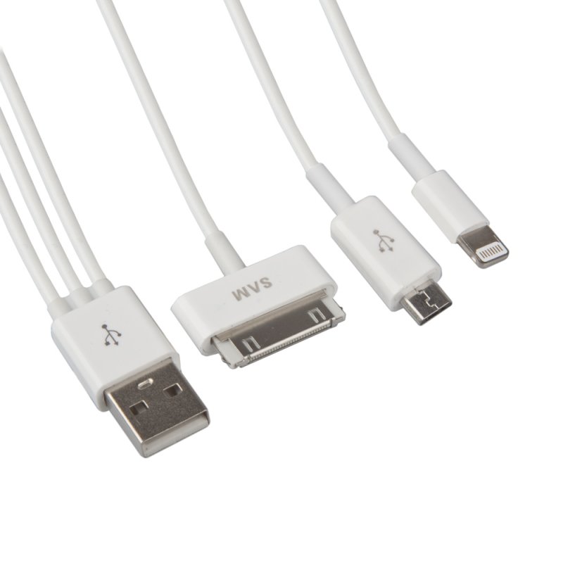 АЗУ "Car-Charger" 4 в 1 1000мА (Lightning 8-pin, 30 pin, Samsung Tab, Micro USB) (белый/блистер)