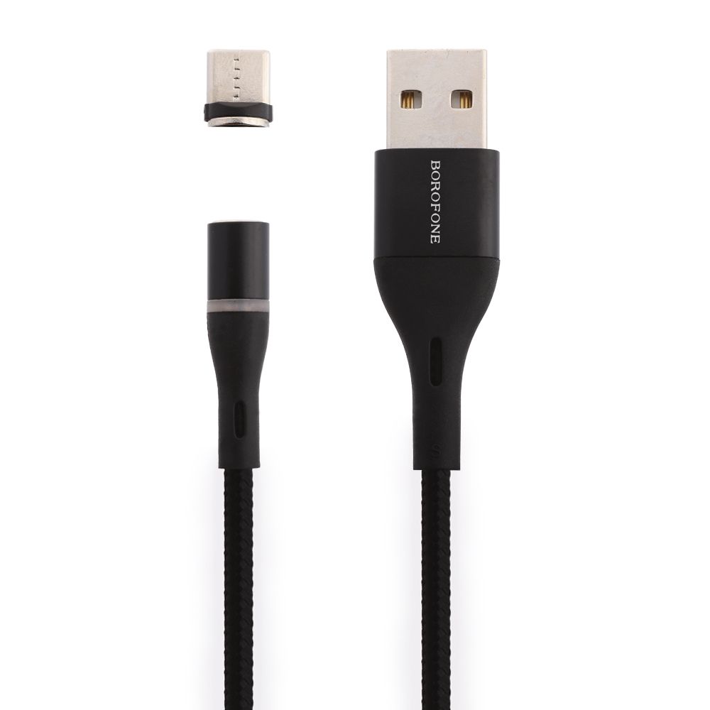 USB кабель BOROFONE BU16 Skill Type-C, 3А, LED, магнитный, 1.2м, нейлон (черный)