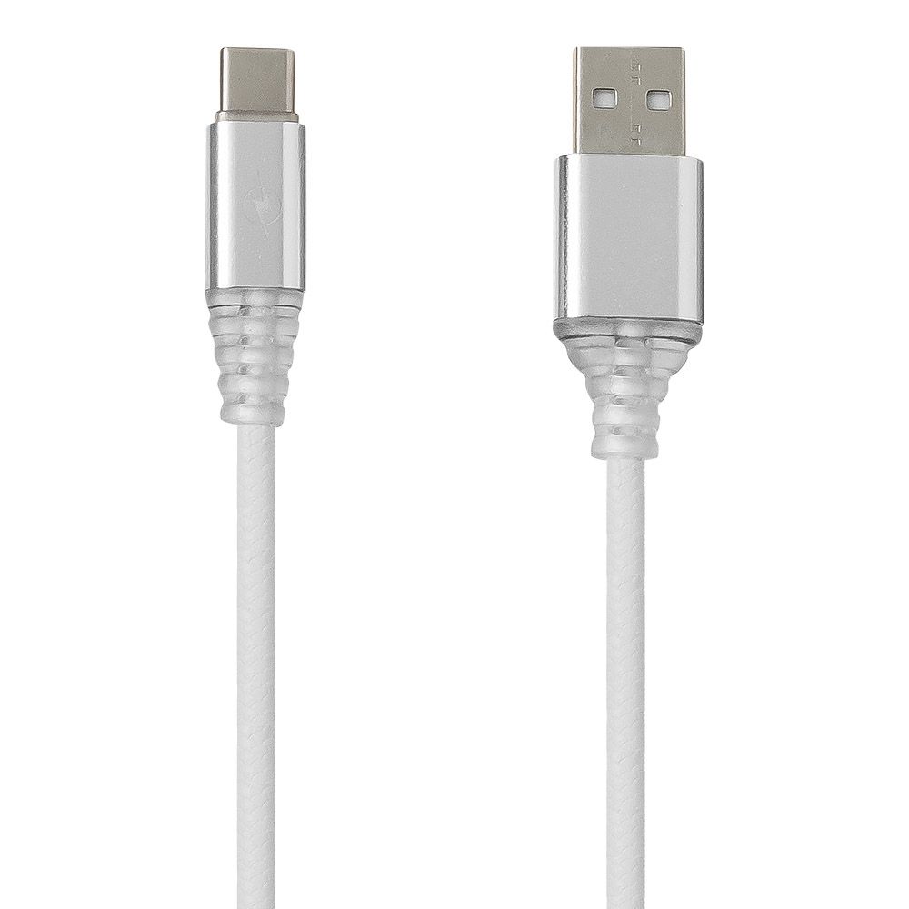 USB кабель "LP" Type-C "Змея" LED TPE (белый/блистер)