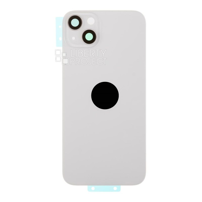 Задняя крышка для iPhone 14 Plus (белый) в сборе со стеклом камеры с логотипом, монолит MagSafe — фото 4