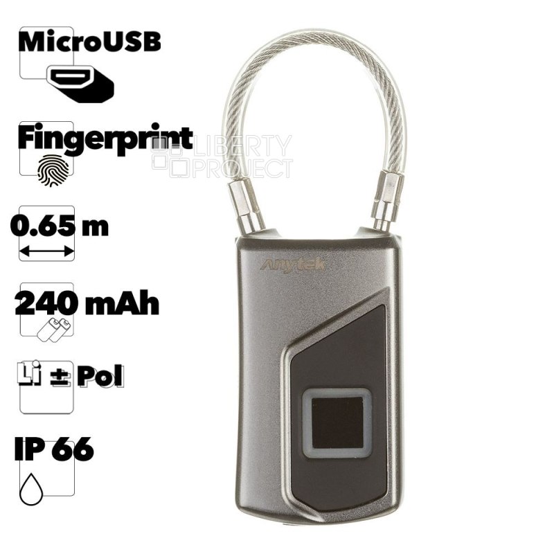 Замок с отпечатком пальцев AnyTek Fingerprint Lock L1 универсальный (серый)