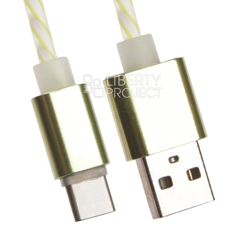 USB кабель &quot;LP&quot; USB Type-C витая пара с металлическими разъемами 1м. (белый с зеленым/европакет)