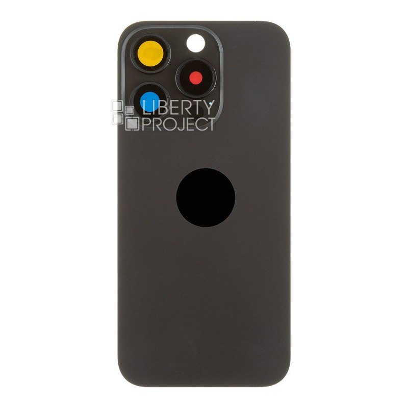Задняя крышка для iPhone 15 Pro (черный) в сборе со стеклом камеры с логотипом, монолит — фото 4