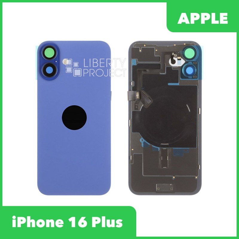 Задняя крышка для iPhone 16 Plus (синий) в сборе со стеклом камеры, с шлейфом MagSafe — фото 2