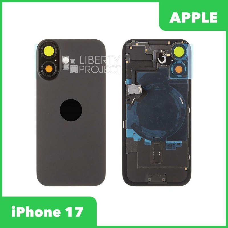 Задняя крышка для iPhone 17 (черный) в сборе со стеклом камеры и шлейфом MagSafe — фото 2